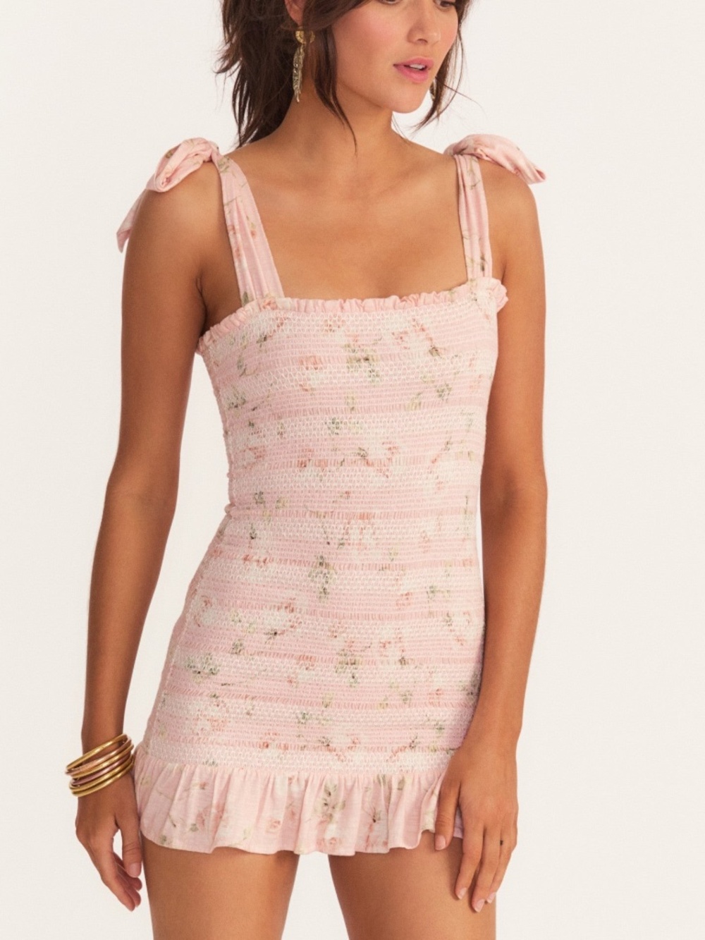 NWT LoveShackFancy Norna Smocked Mini Dress in Ballet Pink Cotton Sz M
